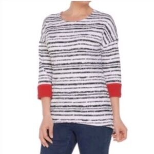 NWOT Women with Control Black & White Striped Dropped Shoulder Top, Size Medium